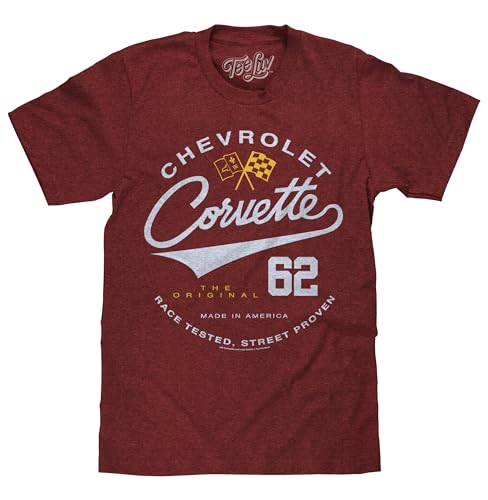 Tee Luv Men's Chevrolet Corvette Shirt - 62 Chevy Crossed Flags Logo T-Shirt