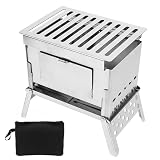 BuyWeek Barbacoa de Carbón Portátil, Estufa de Leña Plegable de Acero Inoxidable, Estufas de Leña Camping para Camping Senderismo Mochilero Trekking Picnic BBQ