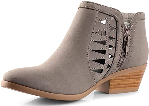Image of Soda CHANCE Womens Perforated Cut Out Stacked Block Heel Ankle Booties (Wide Fit Available)