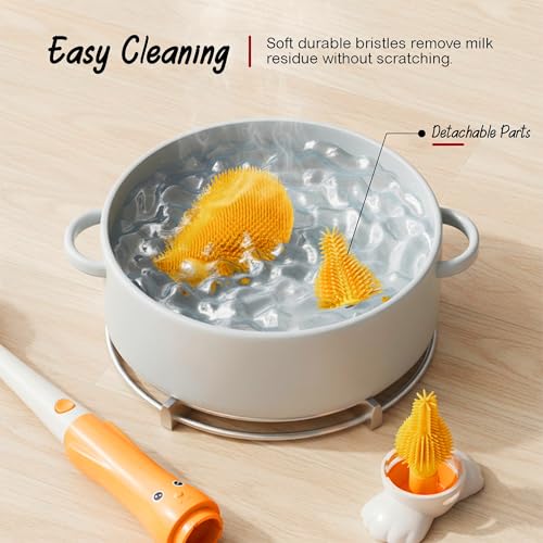 Image of TONY STARK Baby 3-in-1 Silicone Bottle Cleaning Brush Set | 360 Rotatable Handle, BPA-Free Soft Bristles for Cleaning Bottles, Nipples & Pacifiers Safely (Yellow)