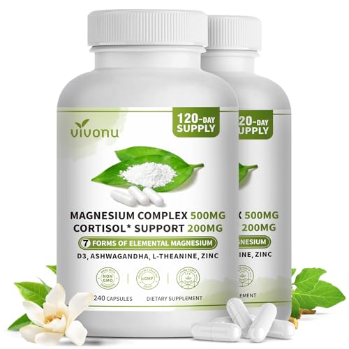Image of Magnesium Complex for Women & Men with Cortisol Support, D3, Zinc, 7 Forms Magnesium Supplement (2 Bottle 480 Capsules)