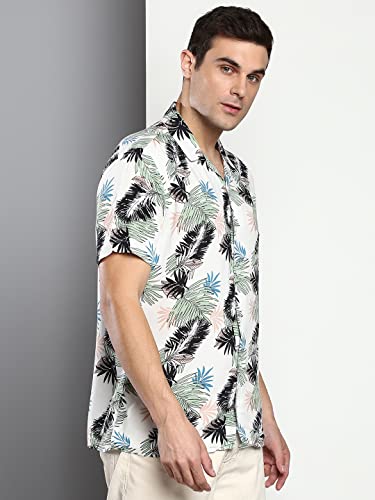 Image of Dennis Lingo Men's Printed Slim Fit Rayon Casual Shirt with Cuban Collar & Half Sleeves