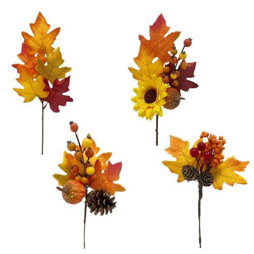 ZYTHSKLO Hoja de arce artificial de una sola rama para cosecha, festival, hoja de arce, piña, bayas, color otoño, decoración de plantas verdes
