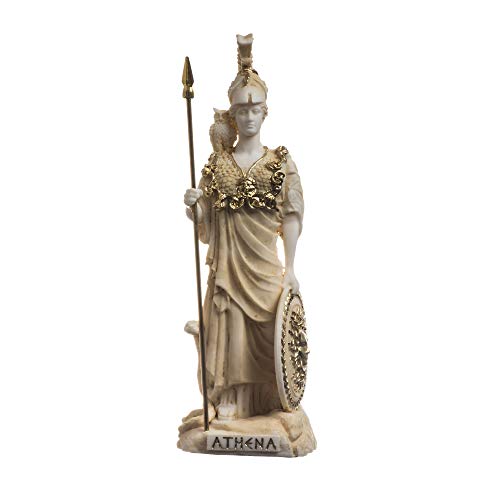 Athena With Owl Medusa Holding Shield Greek Goddess Alabaster Statue Gold 6.69" #TOP2
