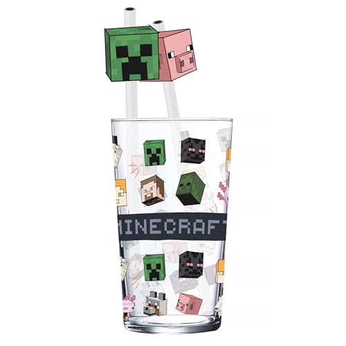 Elbenwald Minecraft Characters - Vaso con 2 pajitas (485 ml)