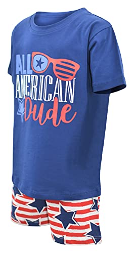 Image of Boys 2pc Shorts Set Outfit Short Sleeve Shirt with Bold Applique Print and Shorts
