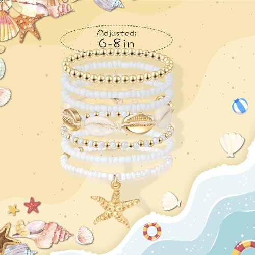 Artlunar Summer Beach Bracelet for Men Women Teens Seashell Starfish Clay Beaded Elastic Stackable Stretch Boho Friendship Bracelets Summer Jewelry Gifts Party Accessories2