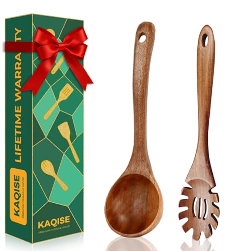 KAQISE 2 Pack Wooden Pasta Spoon and Soup Ladle...