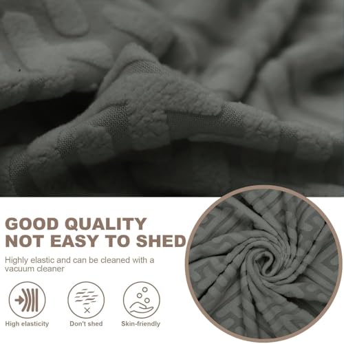 Image of Lukzer 4 Seater Pastel Dark Grey Grid Maze Pattern Sofa Cover | 240 GSM Universal Stretch Fit Jacquard Fabric Couch Protector | Fully Covered Anti Slip & Washable Sofa Cover (230-300cm /SC-104-04)