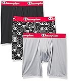 Champion Men's Lightweight & Breathable Stretch Boxer Brief (Pack of 3), New Ebony/New Ebony with C Logo Print/Silverstone, Large