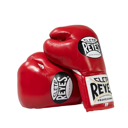 CLETO REYES Professional Competition Boxing Gloves for Men and Women, Leather and Horsehair, MMA, Kickboxing, Muay Thai, Lace Up, 10 oz, Red