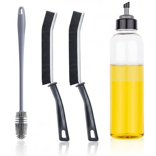 Image of KBS Bottle Cleaning Brush Silicone Long Handle for Water Bottle Containers Vase and Glass Sports Bottle Cleaner for Home and Kitchen Accessories Item (1-BOTTLEBRUSH+2-GAPBRUS+1LTR-OILBOTTLE)