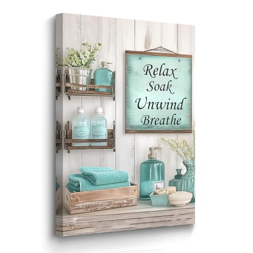 BJYCHG Teal Bathroom Wall Art Turquoise Wall Decor Rustic Bathroom