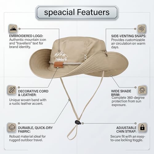 Image of Kraptick Wide Brim Sun Hat for Men - UV Protection Safari Cap for Trekking, Fishing, Hiking & Outdoor Adventures - Breathable Boonie Hat with Adjustable Chin Strap