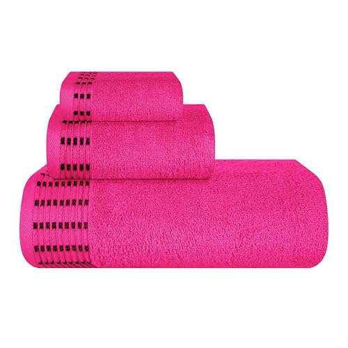 MALLONI HOME Ultra Soft 3 Pack Cotton Towel Set Contains a Bath Towels 28x55 inch a Hand Towels 16x24 inch & a Wash Coths 12x12 inch Ideal Everyday use Compact & Lightweight - Hot Pink