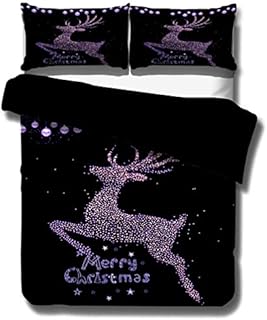 Sticker Superb Boy Girl Christmas Bedding Set,Microfiber Quilt Cover Pillowcase Cute kitten Skull Christmas Hat Sparkling Deer Christmas Tree Santa Claus Duvet Cover Zipper (Cat, Single 135x200cm)