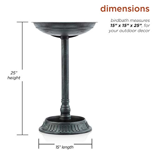 Alpine Corporation Tiz112 Alpine Plastic Outdoor Decor For Garden, Patio, Deck, Porch-Green Birdbath With Planter Pedestal, 25 Inch Tall, 15"L X 15"W X 25"H, Turquoise #TOP2