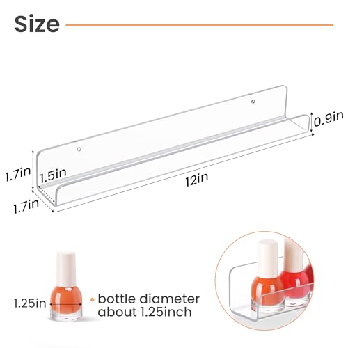 Image of upsimples 10 Pcs 12 inch Clear Acrylic Shelves, Small Shelf for Wall Display | Narrow Floating Shelves for Nail Polish, Vinyl Wall Mount, Record Holder, Magazine Rack, Comic Display, Picture Ledge Shelf