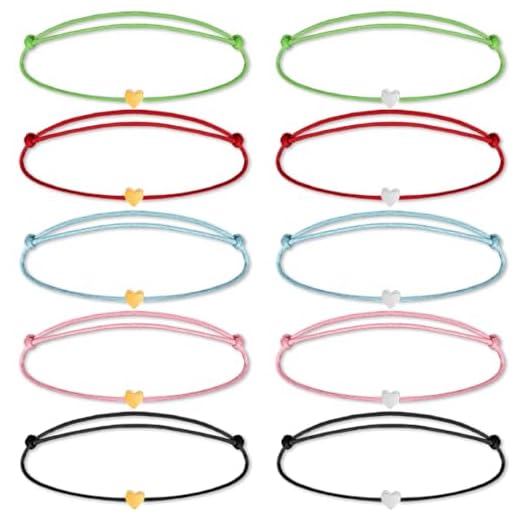 Pulsera de Amistad Corazón Heart - Set de 10 Piezas - Hechas a Mano - Banda Textil Ajustable con Corazón de Oro y Plata - ¡Un Regalo para Mujeres!