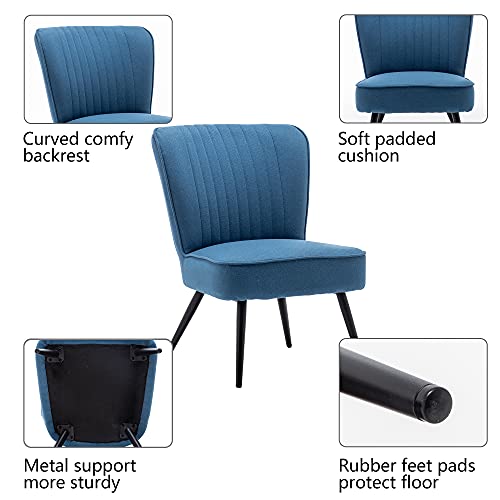 Alunaune Modern Blue Accent Chair Set Of 2 Living Room Chairs, Upholstered Bedroom Furniture Sets Armless Slipper Reception Club Chair Guest Couch Comfy Wingback Single Sofa #TOP4