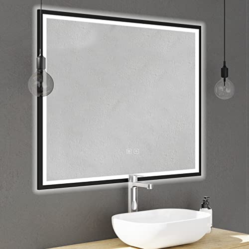 Miniatura 3 de Baikal Espejo De Baño, Espejo Con Marco Negro. Opción Con Y Sin Led. Estilos Que Se Adaptan Al Baño O Cualquier Estancia Del Hogar. Led Perimetral Táctil Anti Vaho 100 X 80 Cm