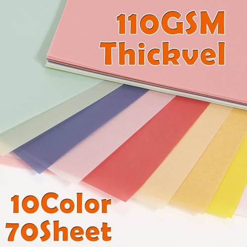 70 Pcs Colored Vellum Translucent Paper 8.5 x 11 inches Tracing Vellum Paper for Greeting Card Invitation Overlays, Sketching Crafting Scrapbooking, Journaling, Lanterns Making - Thumbnail 4