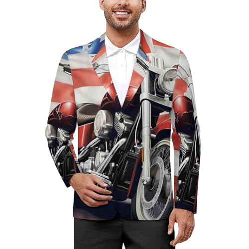 U.S. Flag Motorcycle Men's Casual Blazers Slim Fit Sport Coats Blazer Two Buttons Suit Jacket for Work Party