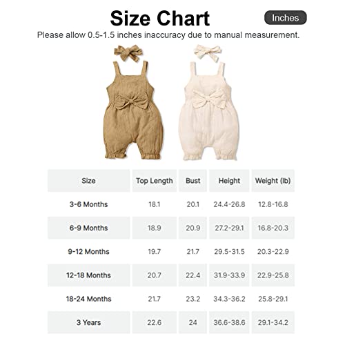 Patpat Baby Girl Rompers Sleeveless Spaghetti Strap Bowknot Jumpsuit Floral Embroidered Clothes With Headband Champagne 12-18 Months #TOP6
