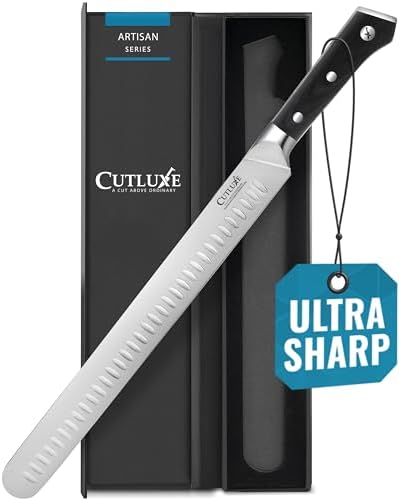 Cutluxe Slicing Carving Knife – 12″ Brisket Knife, Meat Cutting and BBQ Knife – Razor Sharp German Steel, Full Tang, Ergonomic Handle Design – Artisan Series