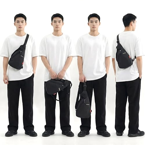 Image of Nylon Sling Bag for Men & Women | Lightweight Crossbody Chest Bag Handbag | Anti-Theft Back Pocket | Compact Everyday Carry Travel Shoulder Organizer | Casual | Water-Resistant | Secure Storage