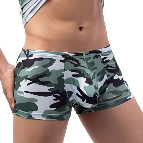Men’s Sexy Camouflage Military Low Rise U Pouch Underwear Boxer Brief Panties Workout Shorts Swimwear Trunks