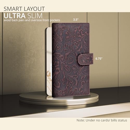 Image of Oak Leathers Checkbook Cover Slim Minimalist For Men with RFID Blocking Credit Card Holder Wallet (Vintage Flower Brown)