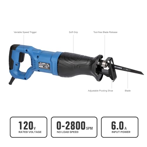 G LAXIA Reciprocating Saw, 6Amp 2800RPM Variable Speed Reciprocating Saw with 4/5\"(20mm) Stroke Length, 3Pcs Blades for Wood, Soft Metal, PVC Pipe Cutting - Thumbnail 5