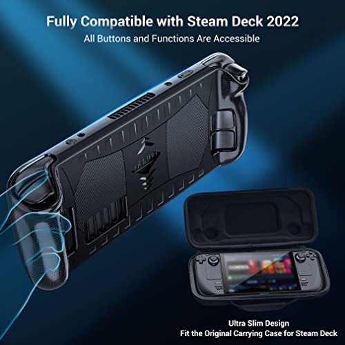 Stream Deck Case Accessories, Skin For Steam Deck Case Tpu Cover For Steam Desk With 2 Screen Protectors 9H Hd Clear Scratchproof Tempered Glass, Tpu Protective Case For Steam Deck 2022, Black #TOP1