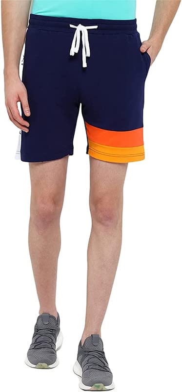 Image of AM SWAN Mens Premium Cotton Colourblocked Printed Stylish Comfort Knee Length Shorts