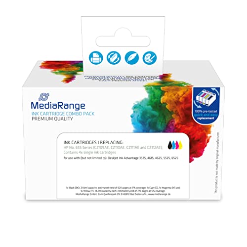 MediaRange Lot de 4 Cartouches d'encre pour HP Série 655