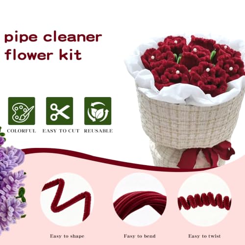 Image of VZF Pipe Cleaners Bulk Pipe Cleaner Flower Kit, DIY Pipe Cleaners Flowers Craft Stems for Classroom Decor Halloween Decor Limpia Pipas,Valentines Day Gifts Chenille Stems Crafting Supplies Craft Kits