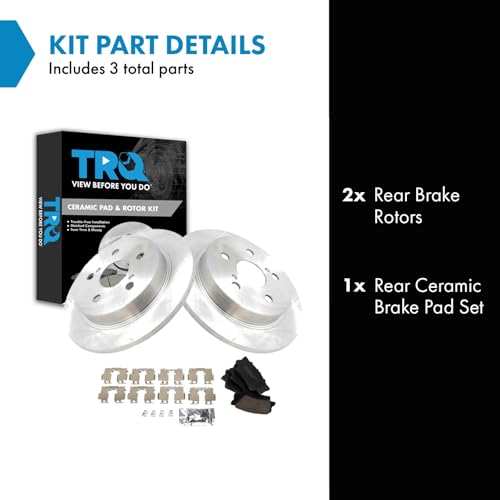Image of TRQ Rear Brake Pad and Rotor Set Ceramic Rotors Compatible with 2018-2023 Toyota Camry
