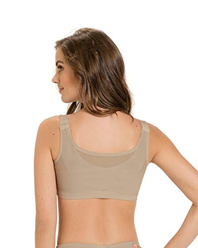 Leonisa Women's Minimizer Wireless Lace Posture Back Support Bra Front Closure Beige