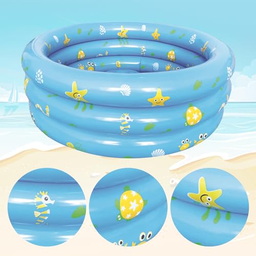 Aufblasbares Schwimmbecken 90cm Kinder Aufblasbares Planschbecken Baby Aufstellpool Aufblasbarem Rund Schwimmbecken Aufblasbare Badewanne Dusche für Outdoor Home Balkon Sommerwasserparty (Blau)