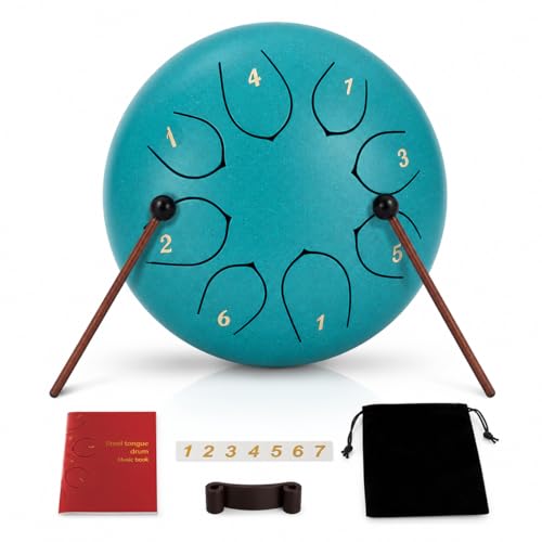 Image of Bawy Steel Tongue Drum 8 notes 6 inch | Handpan Drum | percussion instruments | Musical Instrument for Meditation, Yoga & Kids | Easy to Play | Includes Drumsticks, Carry Bag & Music Book. (Blue)