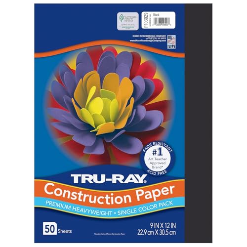 Tru-Ray 9-inch x 12-inch Construction Paper, Black, 50 Sheets/Pack, 5 Packs/Bundle (PAC103029-5)