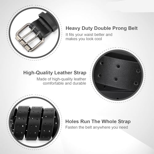 Men's Faux-leather Double Prong Belt, Heavy Duty Double Classic Work Casual Belts for Jeans3
