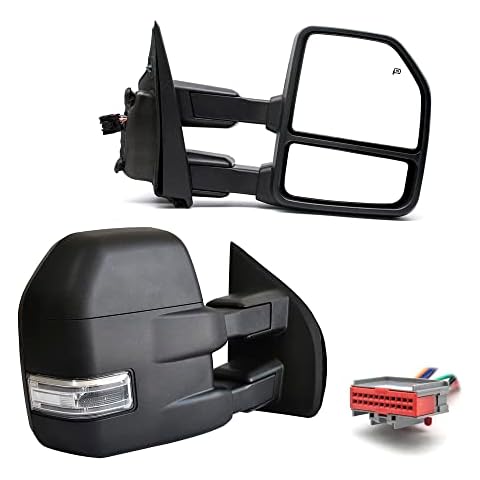 BOOLEE Towing Mirrors fit for 2020 2019 2018 2017 2016 2015 Ford F150 Pickup Truck Heated Power LED Turn Signal Temperature Sensor Spot Auxiliary Light Puddle Lamp Black Housing 22 Pin Plug Cover