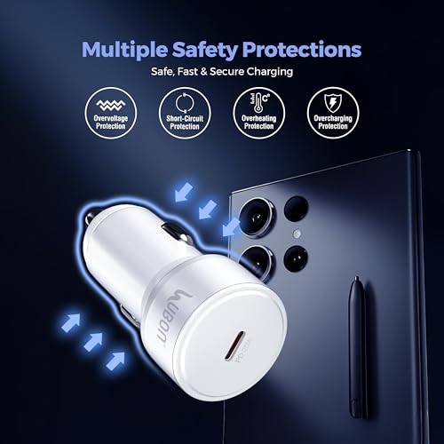 Image of UBON CH282 20W Type-C PD Fast Charging Car Charger | Compact Car Charging Adapter for iPhone, Android Smartphones, Smartwatches, Earbuds & Power Banks (White)