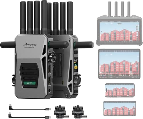 Accsoon CineView Master 4K SDI HDMI Wireless Video Transmission System, Tri-Band Wireless Camera Transmitter 8202ft Range 25ms Latency, 4K60 1 Wired iOS+4 App Monitoring, RTMP Livestreaming(1TX+1RX)