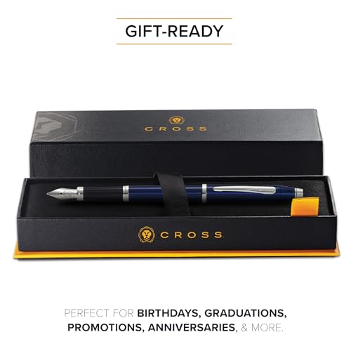 Image of Cross Century II Fountain Pen - Stainless Steel M Nib - Black Ink - Includes Premium Gift Box - Translucent Blue Lacquer with Chrome Plated Fittings