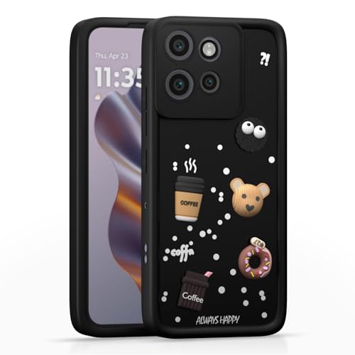 Image of Bintage Cute Fun Ball | Taddy Cartoon 3D Smiley Coffee Cup | Milk Donut | Full Protection Rubber Back Cover Compatible for Moto Edge 50 Neo - Black