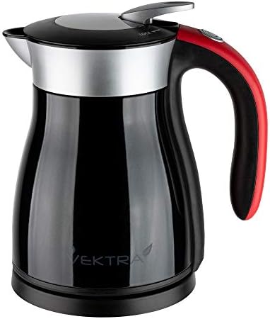 Vektra VEK-1701B Vacuum Insulated Environmentally Eco Friendly Easy Pour Cordless Kettle, 1.7 Litre, Black/Red
