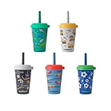 REDUCE GoGo's Kids Portable Tumbler Cups with Lids and Spill-Proof Straws - 5 Pack of Stackable 12 oz Tumblers with Twist-On Lids - Easy Storage, Dishwasher Safe - New Explorer